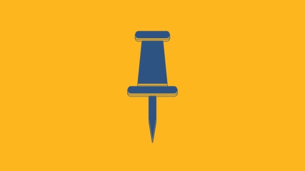 Blue Push Pin Icon Isolated Orange Background Thumbtacks Sign Video — Vídeos de Stock