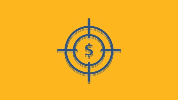 Modrý Terč Ikonou Symbolu Dolaru Izolovaný Oranžovém Pozadí Ikona Cíle — Stock video