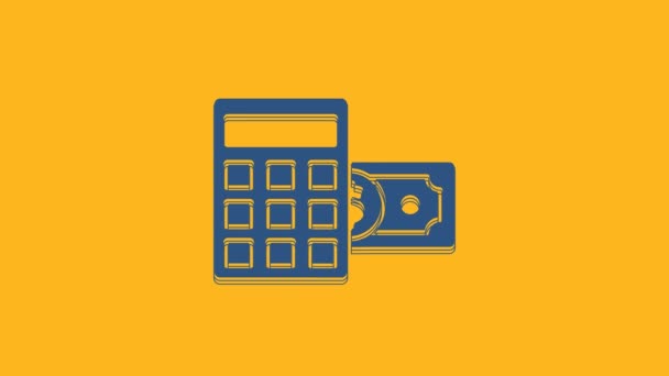 Modrá Kalkulačka Ikonou Symbolu Dolaru Izolovaná Oranžovém Pozadí Koncept Úspory — Stock video