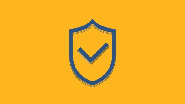 Blue Shield Check Mark Icon Isolated Orange Background Protection Symbol — Stock video