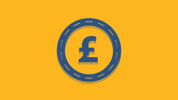 蓝色硬币与英镑的纯色符号图标孤立在橙色背景 银行货币标志 现金符号 4K视频运动图形动画 — 图库视频影像