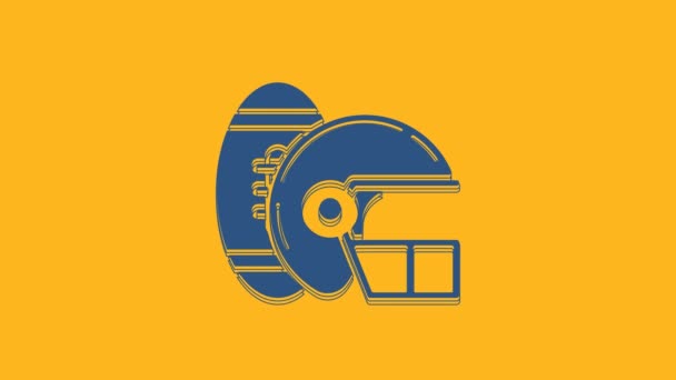 Blue American Football Bal Helm Pictogram Geïsoleerd Oranje Achtergrond Serie — Stockvideo