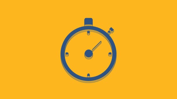 Ikon Blue Stopwatch Diisolasi Dengan Latar Belakang Oranye Tanda Waktu — Stok Video