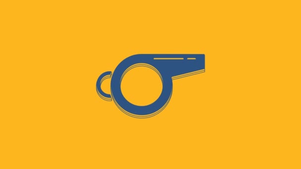 Ikona Blue Whistle Odizolowana Pomarańczowym Tle Symbol Sędziego Znak Sprawności — Wideo stockowe