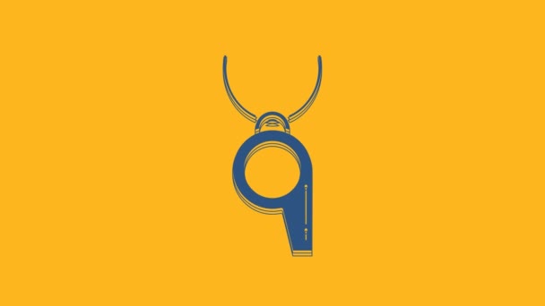 Icona Blue Whistle Isolata Sfondo Arancione Simbolo Dell Arbitro Segno — Video Stock