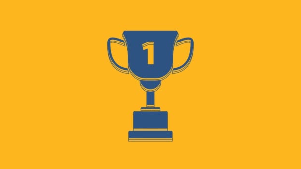 Ícone Taça Blue Award Isolado Fundo Laranja Símbolo Troféu Vencedor — Vídeo de Stock