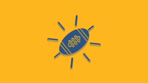 蓝色的美式足球图标在橙色背景下被隔离 橄榄球的图标 团队运动游戏的象征 4K视频运动图形动画 — 图库视频影像