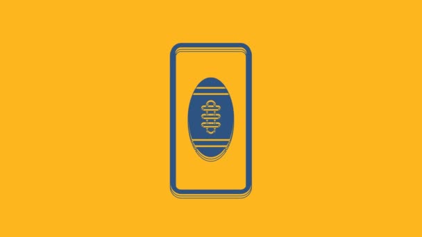Kék Smartphone Amerikai Focilabdával Képernyőn Ikon Elszigetelt Narancs Háttér Online — Stock videók