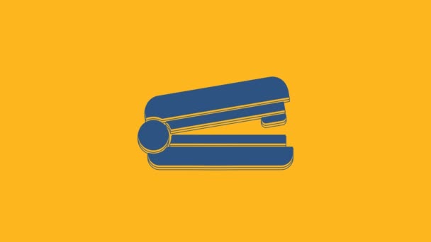 Kék Iroda Tűzőgép Ikon Elszigetelt Narancssárga Alapon Tűzőgép Tűzőkapocs Papír — Stock videók