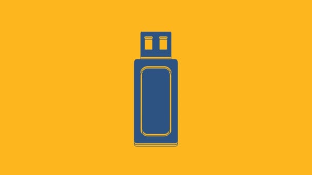 Modrá Usb Flash Disk Ikona Izolované Oranžovém Pozadí Grafická Animace — Stock video