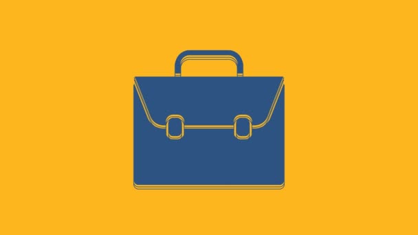 Ікона Blue Briefcase Ізольована Помаранчевому Тлі Підпис Бізнес Справи Портфель — стокове відео