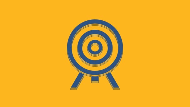 Blue Target Icon Isolated Orange Background Dart Board Sign Archery — Vídeo de Stock
