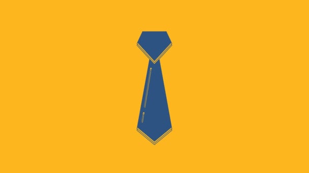 Blue Tie Icon Isolated Orange Background Necktie Neckcloth Symbol Video — Stock Video