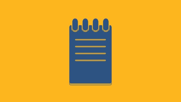 Icono Azul Del Cuaderno Aislado Sobre Fondo Naranja Icono Bloc — Vídeos de Stock