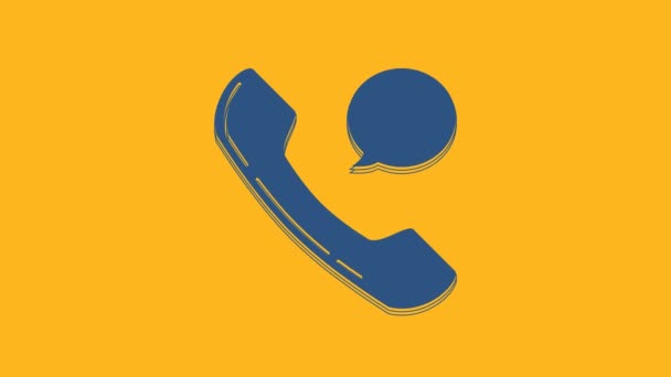 Blauwe Telefoon Handset Spraak Bel Chat Pictogram Geïsoleerd Oranje Achtergrond — Stockvideo