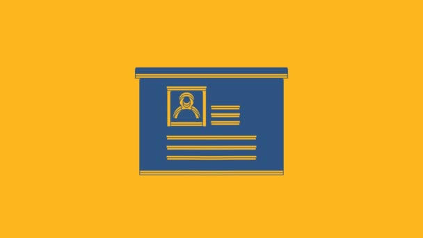 Blue Board Εικονίδιο Βιογραφικό Απομονώνονται Πορτοκαλί Φόντο Αίτηση Για Βιογραφικό — Αρχείο Βίντεο