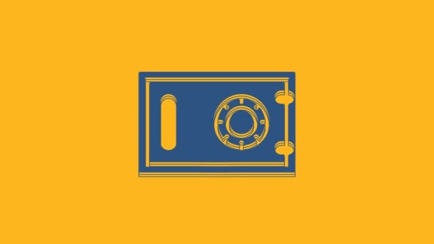 Niebieski Bezpieczny Ikona Izolowany Pomarańczowym Tle Drzwi Zabezpieczają Skarbiec Bankowy — Wideo stockowe