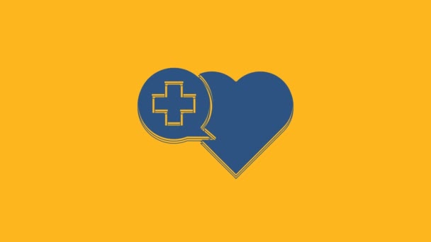Kék Szív Egy Kereszt Ikon Elszigetelt Narancssárga Alapon Elsősegély Egészségügyi — Stock videók