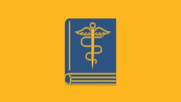 Blue Medical Book Icon Isolated Orange Background Video Motion Graphic — Wideo stockowe