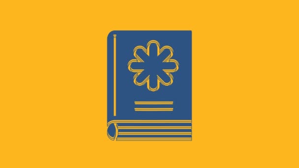 Icono Libro Médico Azul Aislado Sobre Fondo Naranja Animación Gráfica — Vídeos de Stock