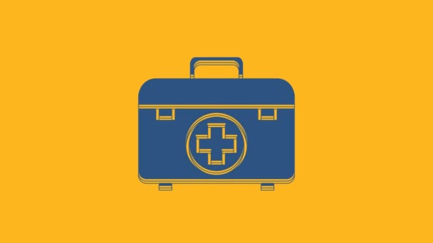 蓝色急救箱图标孤立在橙色背景 有交叉的医疗盒紧急医疗设备 卫生保健概念 4K视频运动图形动画 — 图库视频影像