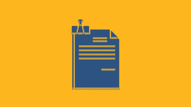 Blue File Document Binder Clip Icon Isolated Orange Background Checklist — Stock Video