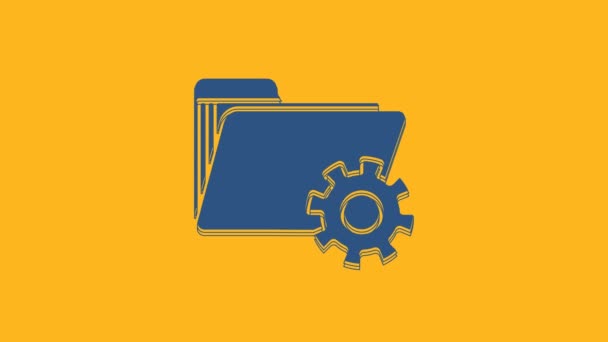 Blue Folder Settings Gears Icon Isolated Orange Background Software Update — Stock Video