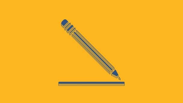 Niebieski Ołówek Gumką Ikoną Linii Pomarańczowym Tle Znak Edukacji Narzędzia — Wideo stockowe