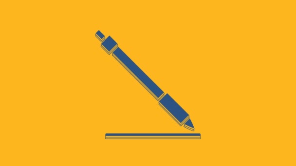 Ikona Linii Blue Pen Izolowana Pomarańczowym Tle Animacja Graficzna Ruchu — Wideo stockowe