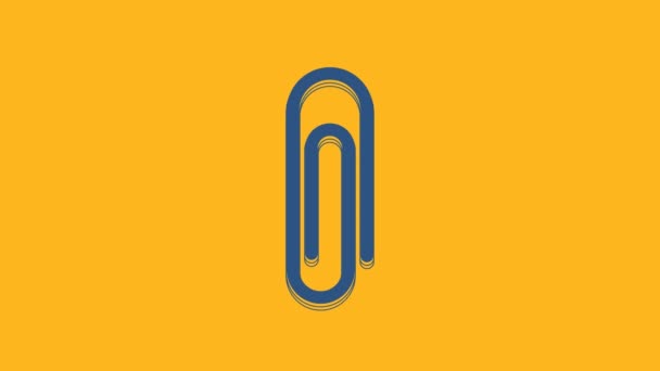 Blaues Büroklammersymbol Isoliert Auf Orangefarbenem Hintergrund Video Motion Grafik Animation — Stockvideo