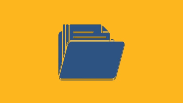 Icona Cartella Documento Blu Isolata Sfondo Arancione Simbolo Del Raccoglitore — Video Stock