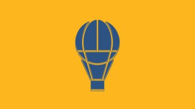 Blue Hot air balloon icon isolated on orange background. Air transport for travel. 4K Video motion graphic animation.