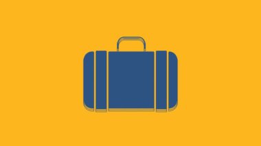 Seyahat simgesi için mavi bavul turuncu arka planda izole edildi. Seyahat bagaj tabelası. Seyahat bagaj ikonu. 4K Video hareketli grafik canlandırması.