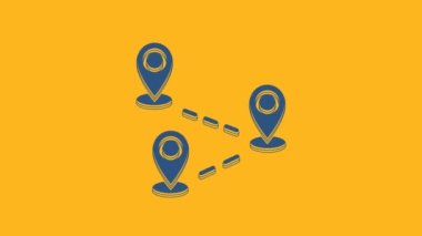 Blue Route location icon isolated on orange background. Map pointer sign. Concept of path or road. GPS navigator. 4K Video motion graphic animation.