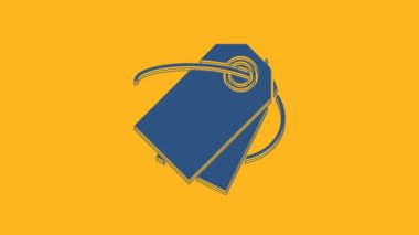 Mavi Boş etiket etiketi etiketi simgesi turuncu arkaplanda izole edilmiş. Boş alışveriş indirimi etiketi. Şablon indirimli afiş. 4K Video hareketli grafik canlandırması.