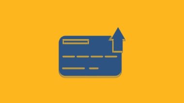 Blue Credit card icon isolated on orange background. Online payment. Cash withdrawal. Financial operations. Shopping sign. 4K Video motion graphic animation.