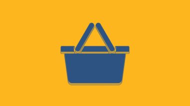 Blue Shopping basket icon isolated on orange background. Online buying concept. Delivery service sign. Shopping cart symbol. 4K Video motion graphic animation.