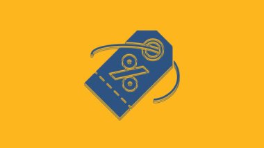 Blue Discount percent tag icon isolated on orange background. Shopping tag sign. Special offer sign. Discount coupons symbol. 4K Video motion graphic animation.
