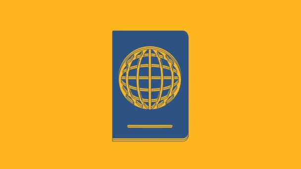 Pasaporte Azul Con Icono Datos Biométricos Aislado Sobre Fondo Naranja — Vídeo de stock