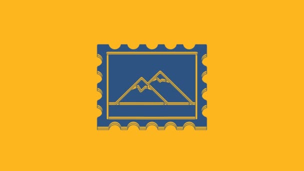Blue Timbro Postale Montagne Icona Isolata Sfondo Arancione Animazione Grafica — Video Stock
