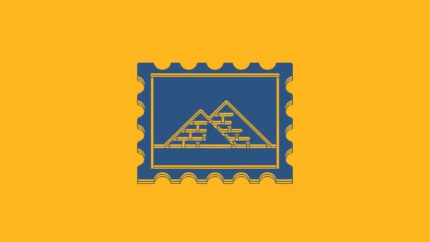 Timbre Postal Bleu Icône Pyramides Égyptiennes Isolées Sur Fond Orange — Video