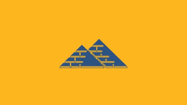 Ícone Pirâmides Azul Egito Isolado Fundo Laranja Símbolo Antigo Egipto — Vídeo de Stock