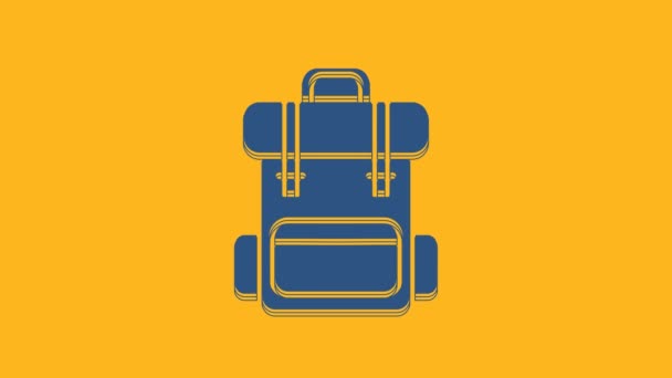 Blue Hiking Backpack Icon Isolated Orange Background Camping Mountain Exploring — Vídeos de Stock