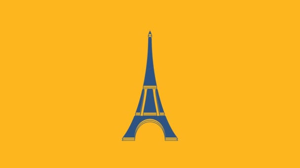 Icône Tour Eiffel Bleue Isolée Sur Fond Orange Symbole Emblématique — Video
