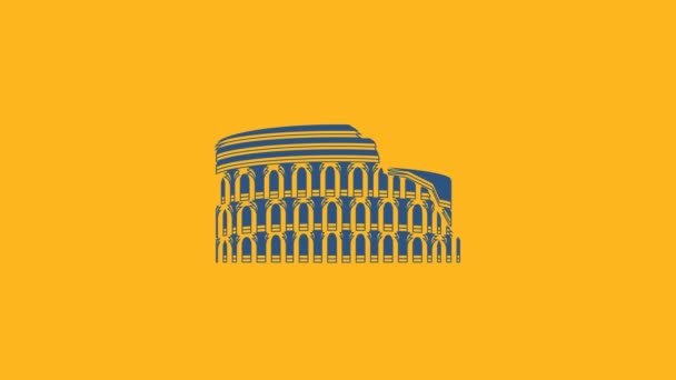 Coliseo Azul Roma Italia Icono Aislado Sobre Fondo Naranja Signo — Vídeo de stock