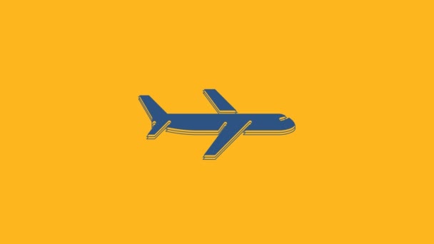 Ikona Blue Plane Pomarańczowym Tle Ikona Latającego Samolotu Znak Samolotu — Wideo stockowe