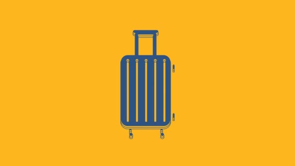 Valigia Blu Icona Viaggio Isolata Sfondo Arancione Segnale Del Bagaglio — Video Stock