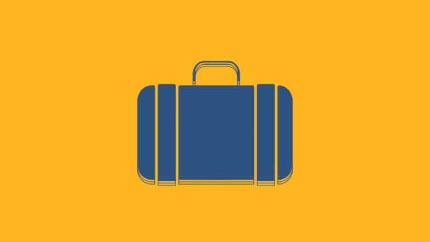 オレンジの背景に隔離された旅行アイコンのための青いスーツケース 手荷物のサインだ 荷物アイコンを移動します 4Kビデオモーショングラフィックアニメーション — ストック動画
