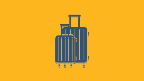 Niebieska Walizka Ikonę Podróży Izolowana Pomarańczowym Tle Podróżujący Znak Bagażu — Wideo stockowe