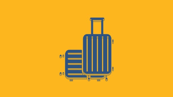 Blue Suitcase Travel Icon Isolated Orange Background Traveling Baggage Sign — Stock Video